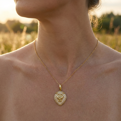 Moissanite Lion Head Necklace - 925 Sterling Silver