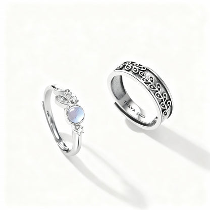 Provence Couple Rings - (Adjustable) - 925 Sterling Silver