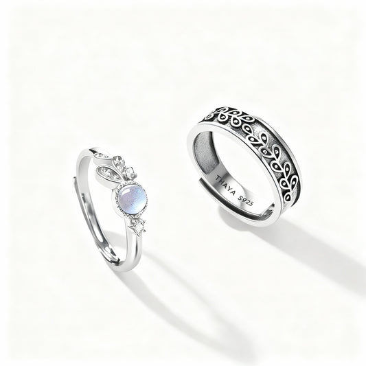 Provence Couple Rings - (Adjustable) - 925 Sterling Silver