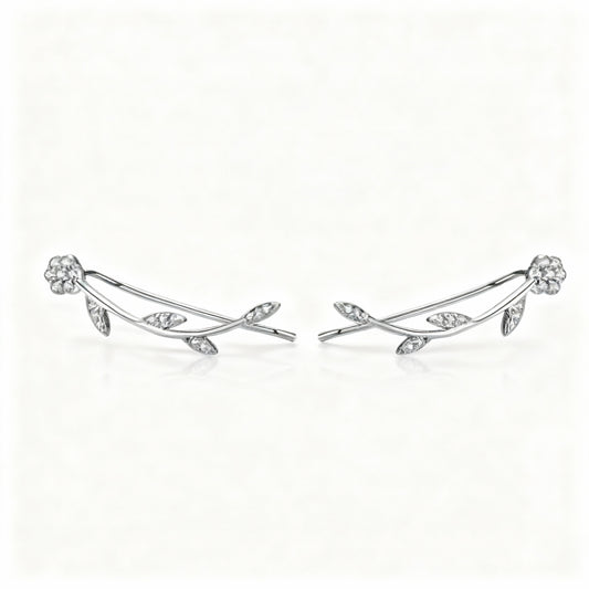 Leaf Stud Earrings - 925 Sterling Silver