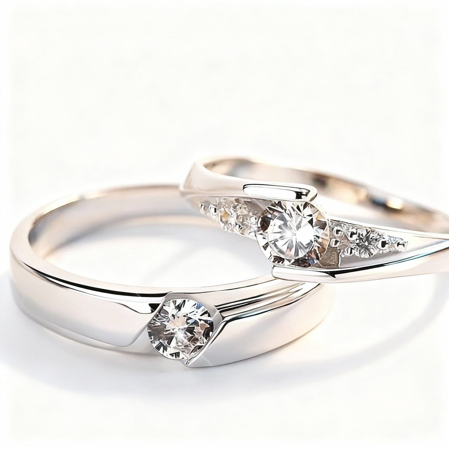 Couple Zircona Rings - (Adjustable) - 925 Sterling Silver