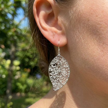 Hollow Leaf Earrings - Silver Plated