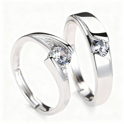 Couple Zircona Rings - (Adjustable) - 925 Sterling Silver