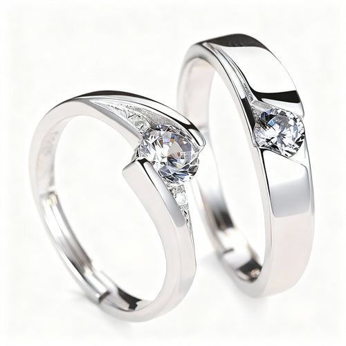 Couple Zircona Rings - (Adjustable) - 925 Sterling Silver