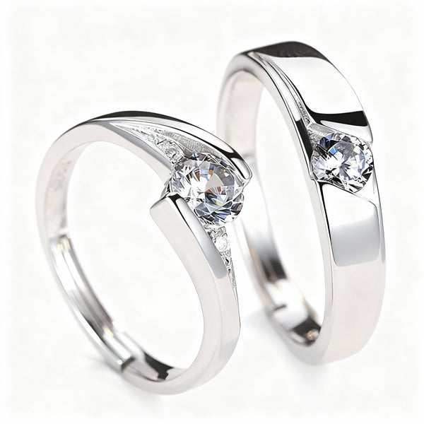 Couple Zircona Rings - (Adjustable) - 925 Sterling Silver