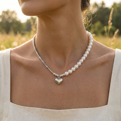 Korean Fashion Pearl Necklace - 925 Sterling Silver