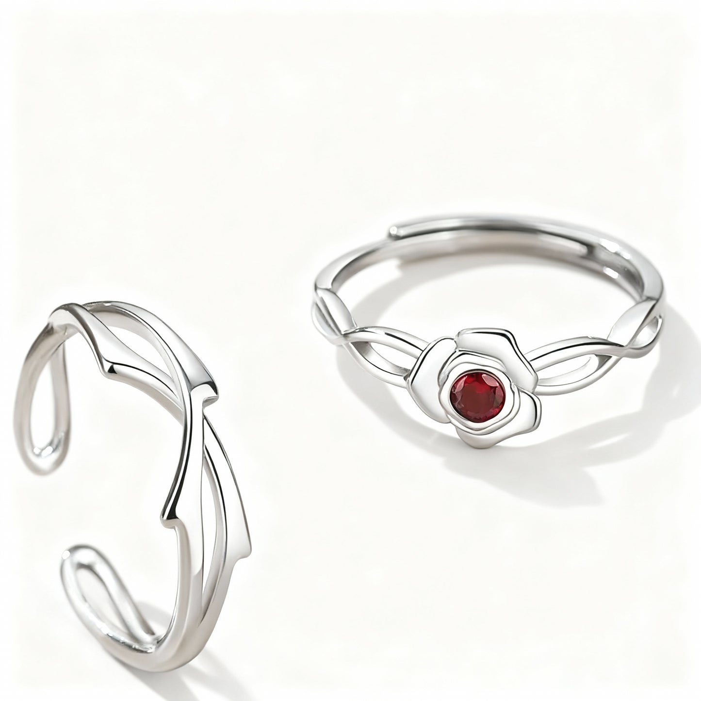 Roses Couple Rings - (Adjustable) - 925 Sterling Silver