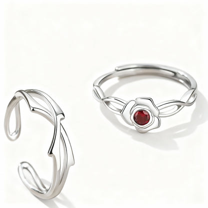 Roses Couple Rings - (Adjustable) - 925 Sterling Silver