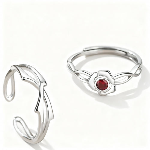 Roses Couple Rings - (Adjustable) - 925 Sterling Silver