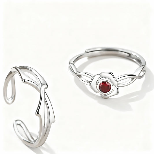 Roses Couple Rings - (Adjustable) - 925 Sterling Silver