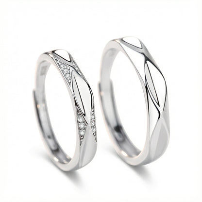 Diamond Shape Couple Rings - (Adjustable) - 925 Sterling Silver