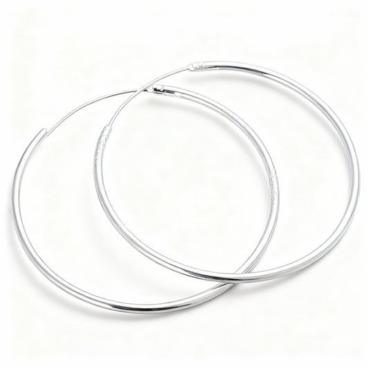 Round Hoop Earrings - Silver Plated