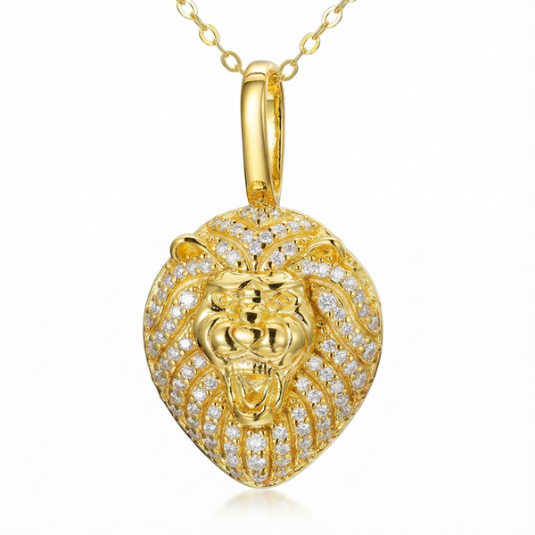 Moissanite Lion Head Necklace - 925 Sterling Silver