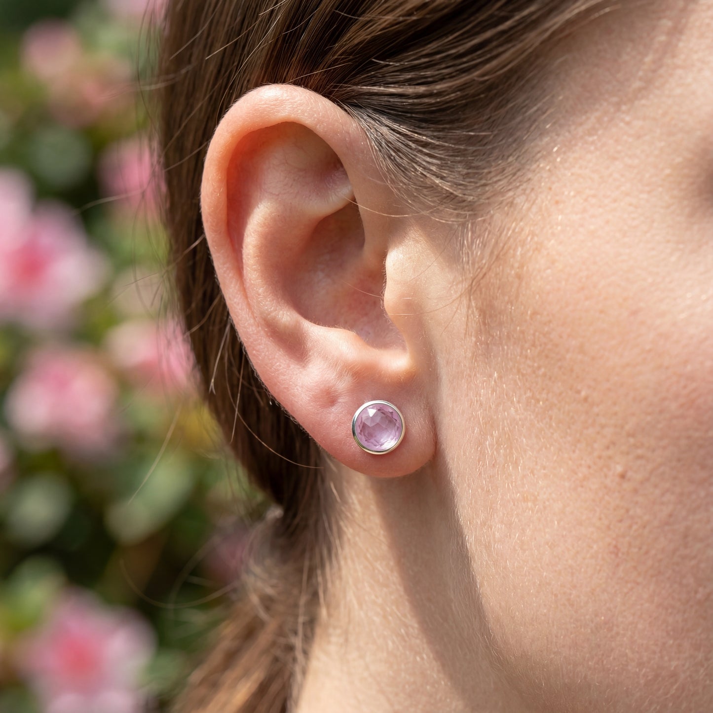 Pink Crystal Earrings - 925 Sterling Silver