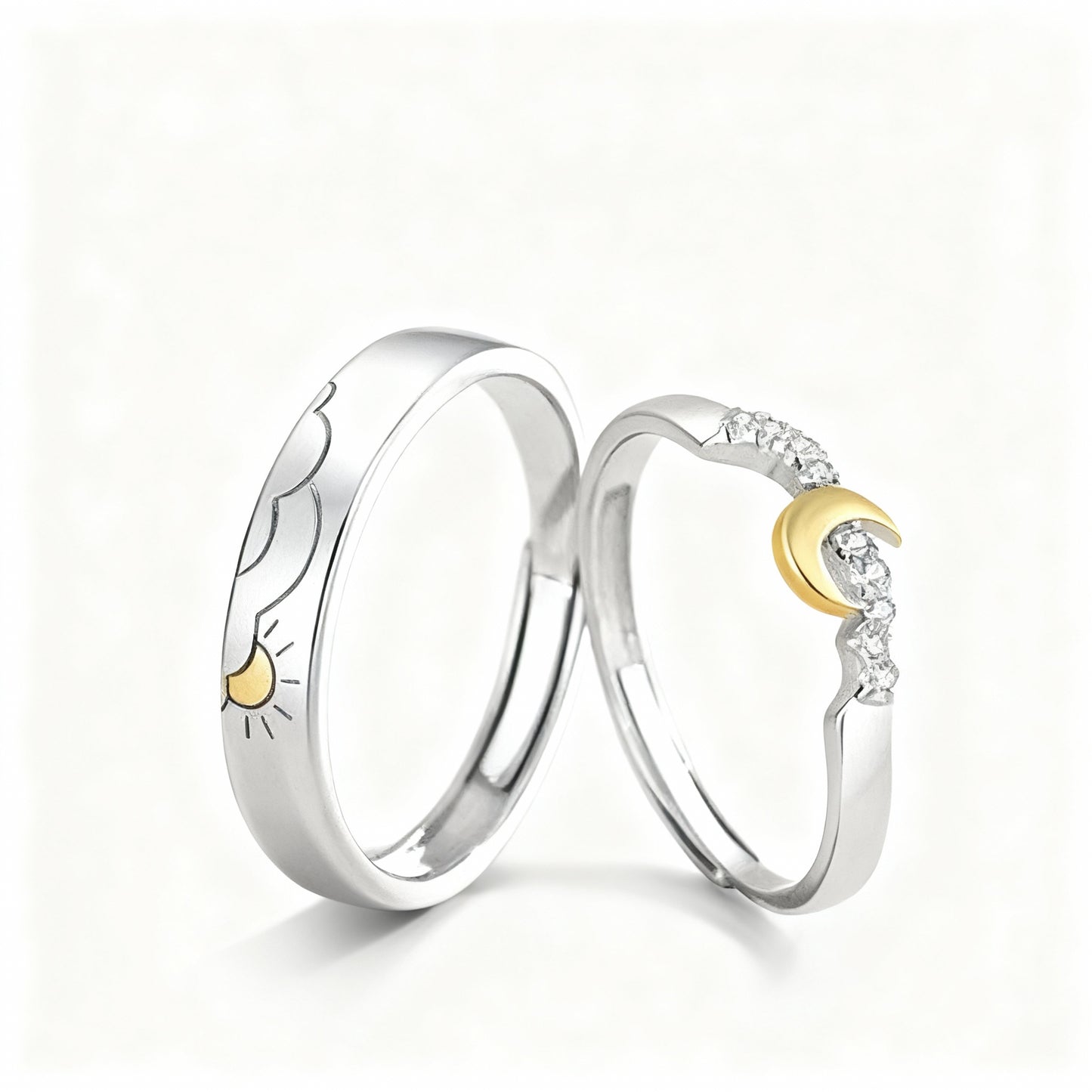 Sun & Moon Couple Rings - (Adjustable) - Silver Plated