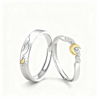Sun & Moon Couple Rings - (Adjustable) - Silver Plated