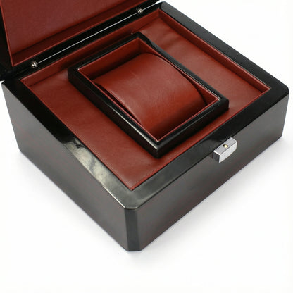 Gloss Wooden & Leather Watch Box - (One Watch)