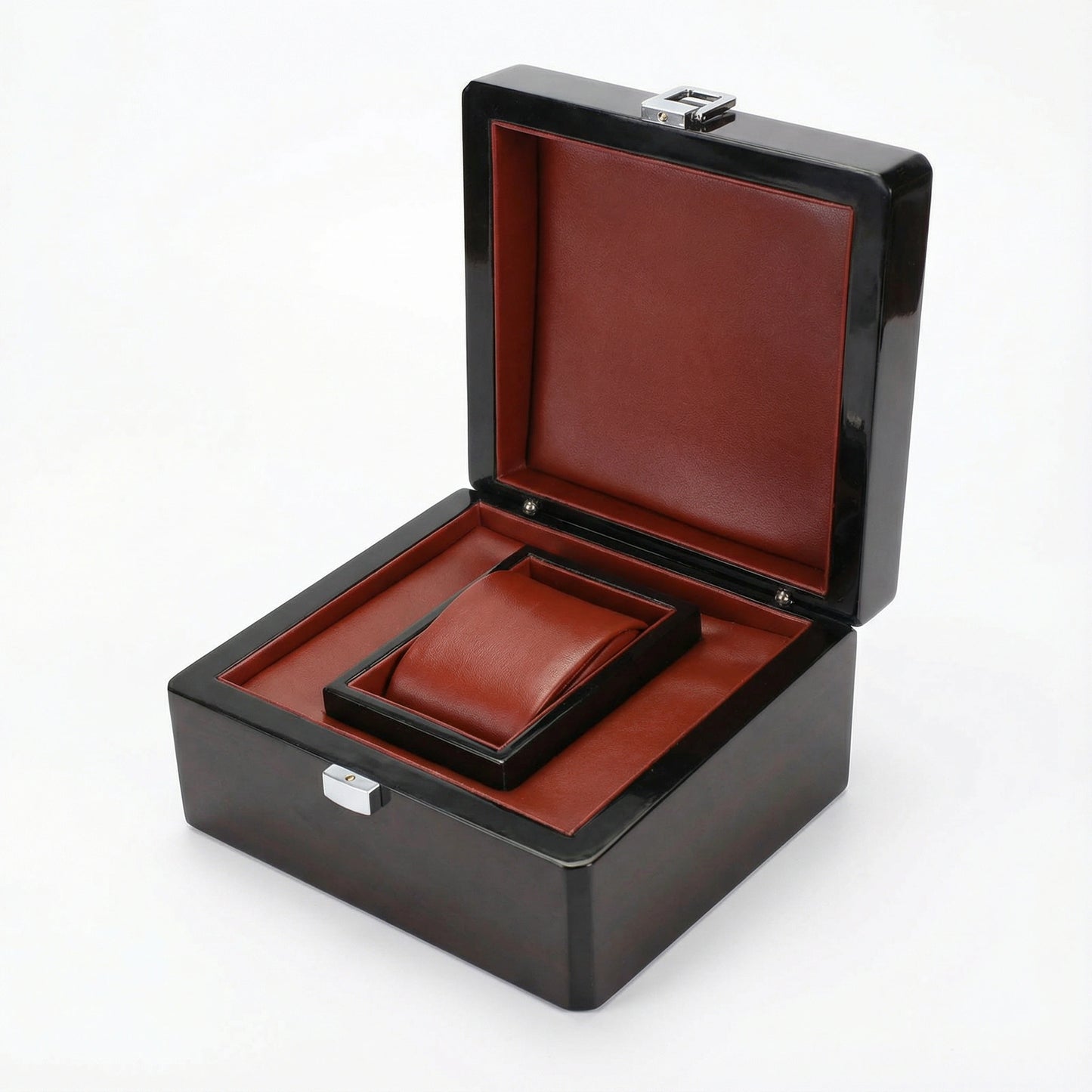 Gloss Wooden & Leather Watch Box - (One Watch)