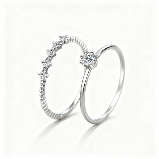 Brillant Set Rings - 10 Points Moissanite - 925 Sterling Silver