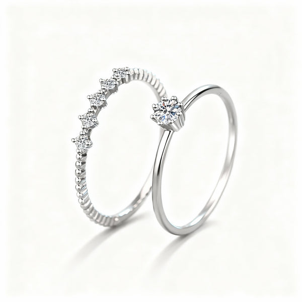 Brillant Set Rings - 10 Points Moissanite - 925 Sterling Silver