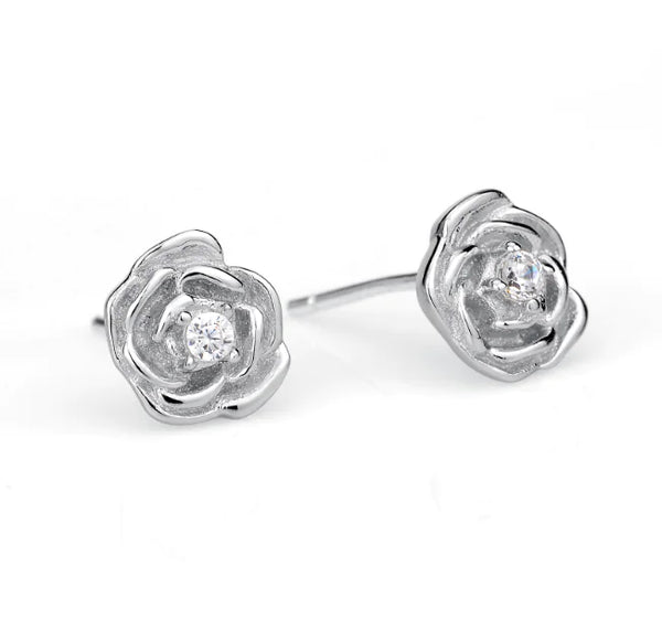 Rose Shaped Stud Earrings - 925 Sterling Silver