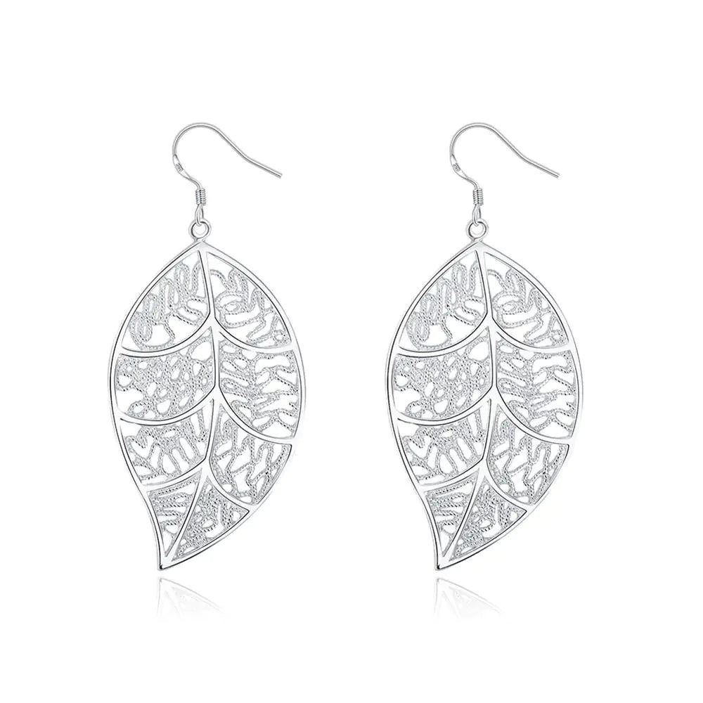 Hollow Leaf Earrings - Silver Plated