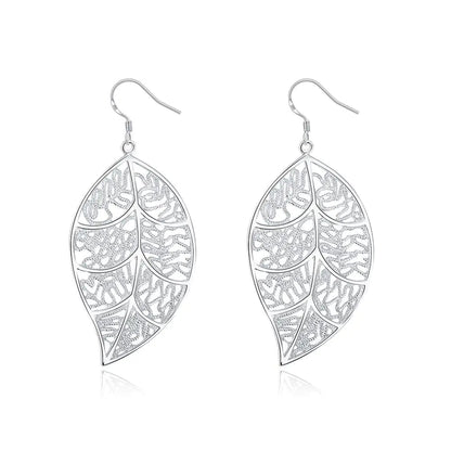 Hollow Leaf Earrings - Silver Plated