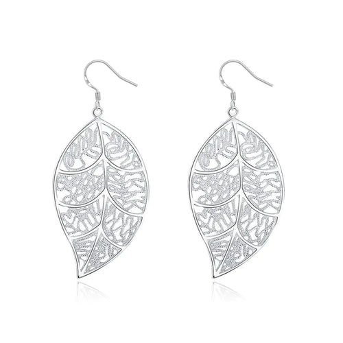 Hollow Leaf Earrings - Silver Plated