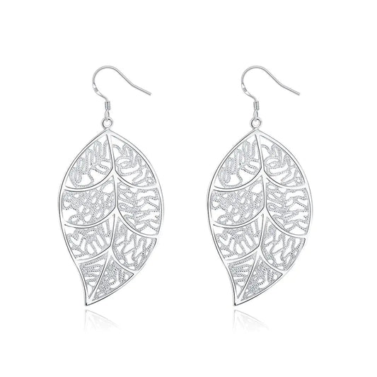 Hollow Leaf Earrings - Silver Plated