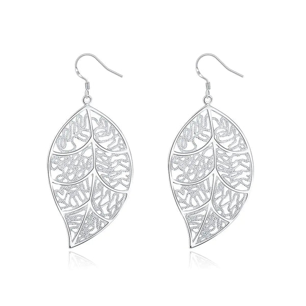 Hollow Leaf Earrings - Silver Plated