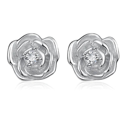 Rose Shaped Stud Earrings - 925 Sterling Silver
