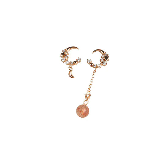 Moon Strawberry Quartz Earrings - 925 Sterling Silver