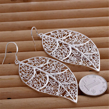 Hollow Leaf Earrings - Silver Plated